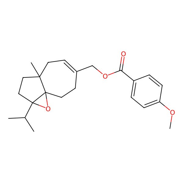 2D Structure of [(1R,7R,10R)-7-methyl-10-propan-2-yl-11-oxatricyclo[5.4.0.01,10]undec-4-en-4-yl]methyl 4-methoxybenzoate