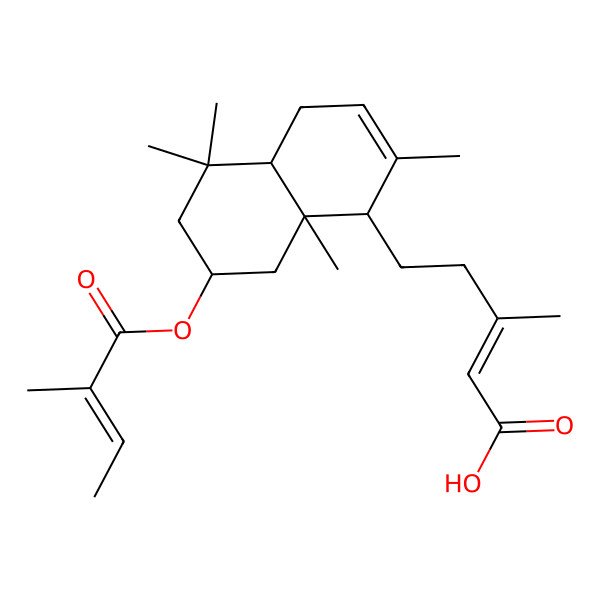2D Structure of 5-[2,5,5,8a-Tetramethyl-7-(2-methylbut-2-enoyloxy)-1,4,4a,6,7,8-hexahydronaphthalen-1-yl]-3-methylpent-2-enoic acid