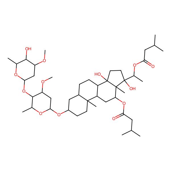 2D Structure of [14,17-dihydroxy-3-[(2R,4S,5S,6S)-5-[(2S,4S,5S,6S)-5-hydroxy-4-methoxy-6-methyloxan-2-yl]oxy-4-methoxy-6-methyloxan-2-yl]oxy-10,13-dimethyl-17-[1-(3-methylbutanoyloxy)ethyl]-2,3,4,5,6,7,8,9,11,12,15,16-dodecahydro-1H-cyclopenta[a]phenanthren-12-yl] 3-methylbutanoate