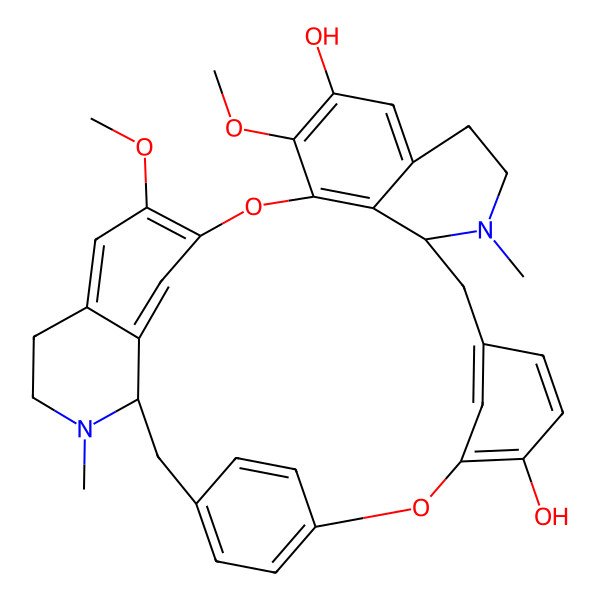 2D Structure of 21,25-Dimethoxy-15,30-dimethyl-7,23-dioxa-15,30-diazaheptacyclo[22.6.2.23,6.18,12.114,18.027,31.022,33]hexatriaconta-3(36),4,6(35),8,10,12(34),18,20,22(33),24,26,31-dodecaene-9,20-diol