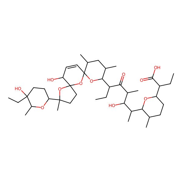 2D Structure of 2-(6-(6-(2-(5-Ethyl-5-hydroxy-6-methyloxan-2-yl)-15-hydroxy-2,10,12-trimethyl-1,6,8-trioxadispiro(4.1.5~7~.3~5~)pentadec-13-en-9-yl)-3-hydroxy-4-methyl-5-oxooctan-2-yl)-5-methyloxan-2-yl)butanoic acid