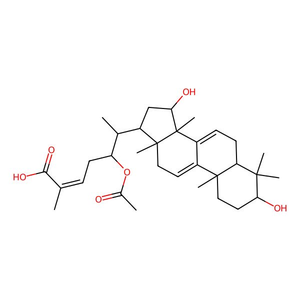 2D Structure of 5-acetyloxy-6-(3,15-dihydroxy-4,4,10,13,14-pentamethyl-2,3,5,6,12,15,16,17-octahydro-1H-cyclopenta[a]phenanthren-17-yl)-2-methylhept-2-enoic acid