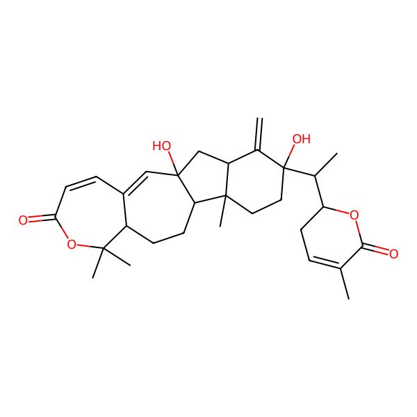 2D Structure of (1R,9R,12S,13R,16R,18R)-1,16-dihydroxy-8,8,13-trimethyl-17-methylidene-16-[(1S)-1-[(2R)-5-methyl-6-oxo-2,3-dihydropyran-2-yl]ethyl]-7-oxatetracyclo[10.7.0.03,9.013,18]nonadeca-2,4-dien-6-one