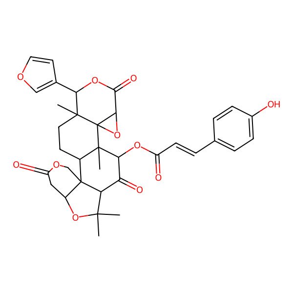 2D Structure of [19-(Furan-3-yl)-9,9,13,20-tetramethyl-5,11,17-trioxo-4,8,15,18-tetraoxahexacyclo[11.9.0.02,7.02,10.014,16.014,20]docosan-12-yl] 3-(4-hydroxyphenyl)prop-2-enoate