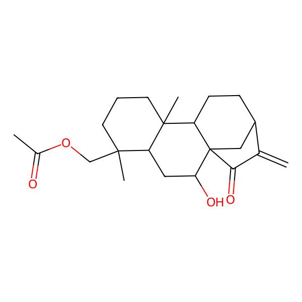 2D Structure of (2-Hydroxy-5,9-dimethyl-14-methylidene-15-oxo-5-tetracyclo[11.2.1.01,10.04,9]hexadecanyl)methyl acetate