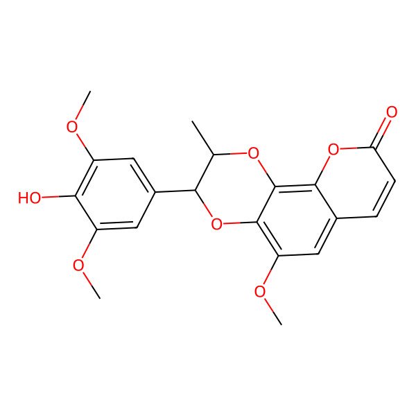 2D Structure of (2R,3S)-3-(4-hydroxy-3,5-dimethoxyphenyl)-5-methoxy-2-methyl-2,3-dihydropyrano[3,2-h][1,4]benzodioxin-9-one