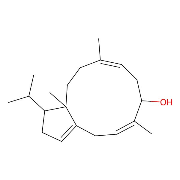 2D Structure of (3S,3aS,6E,9S,10E)-3a,6,10-trimethyl-3-propan-2-yl-3,4,5,8,9,12-hexahydro-2H-cyclopenta[11]annulen-9-ol