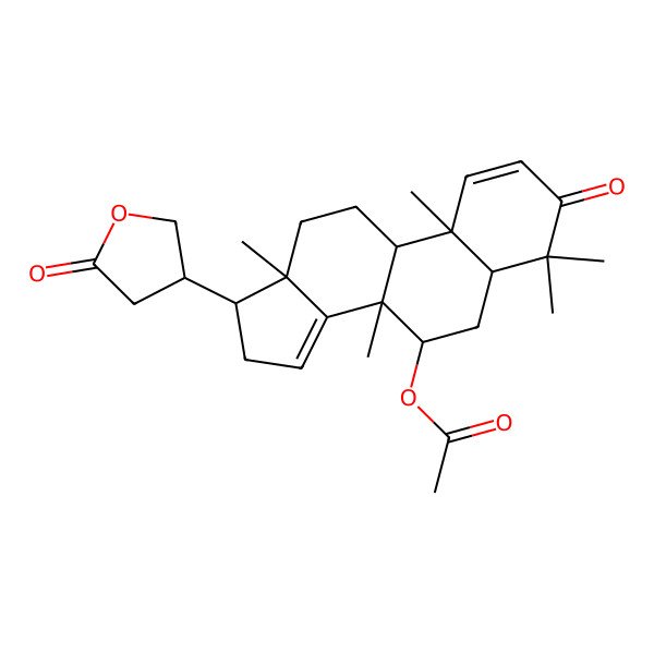 2D Structure of [4,4,8,10,13-Pentamethyl-3-oxo-17-(5-oxooxolan-3-yl)-5,6,7,9,11,12,16,17-octahydrocyclopenta[a]phenanthren-7-yl] acetate