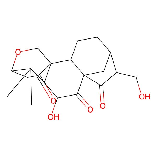 2D Structure of 10-Hydroxy-6-(hydroxymethyl)-12,12-dimethyl-14-oxapentacyclo[11.2.2.15,8.01,11.02,8]octadecane-7,9,16-trione