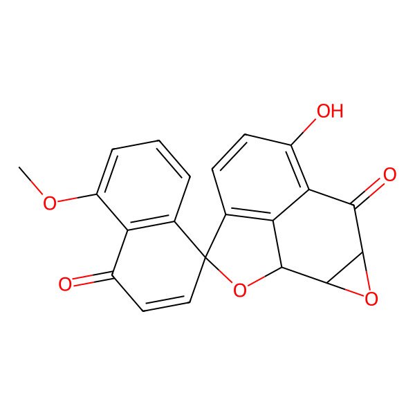2D Structure of 7-Hydroxy-8'-methoxyspiro[2,11-dioxatetracyclo[6.4.1.04,13.010,12]trideca-4(13),5,7-triene-3,4'-naphthalene]-1',9-dione