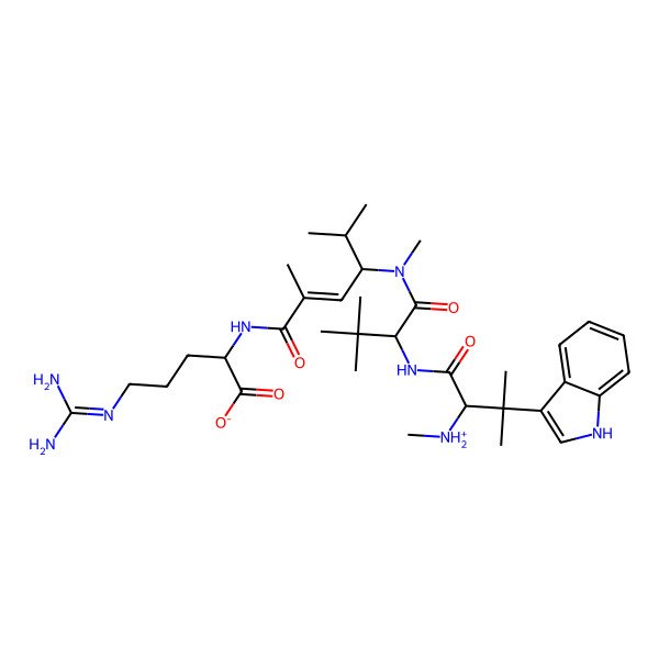 2D Structure of (2S)-5-(diaminomethylideneamino)-2-[[(E,4S)-4-[[(2S)-2-[[3-(1H-indol-3-yl)-3-methyl-2-(methylazaniumyl)butanoyl]amino]-3,3-dimethylbutanoyl]-methylamino]-2,5-dimethylhex-2-enoyl]amino]pentanoate