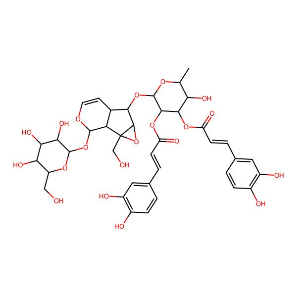 2D Structure of [(2S,3R,4R,5S,6S)-3-[(E)-3-(3,4-dihydroxyphenyl)prop-2-enoyl]oxy-5-hydroxy-2-[[(1S,2S,4S,5S,6R,10S)-2-(hydroxymethyl)-10-[(2S,3R,4S,5S,6R)-3,4,5-trihydroxy-6-(hydroxymethyl)oxan-2-yl]oxy-3,9-dioxatricyclo[4.4.0.02,4]dec-7-en-5-yl]oxy]-6-methyloxan-4-yl] (E)-3-(3,4-dihydroxyphenyl)prop-2-enoate