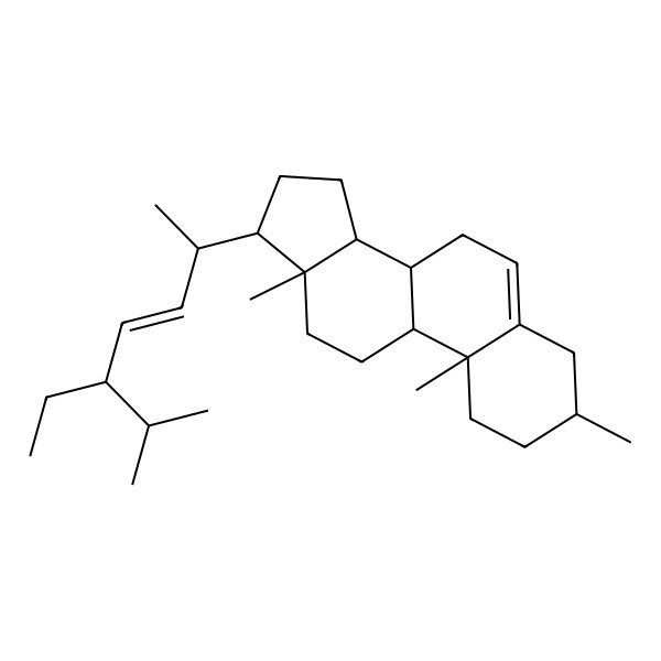 2D Structure of (3S,8R,9S,10R,13R,14R,17R)-17-[(E,2R,5S)-5-ethyl-6-methylhept-3-en-2-yl]-3,10,13-trimethyl-2,3,4,7,8,9,11,12,14,15,16,17-dodecahydro-1H-cyclopenta[a]phenanthrene