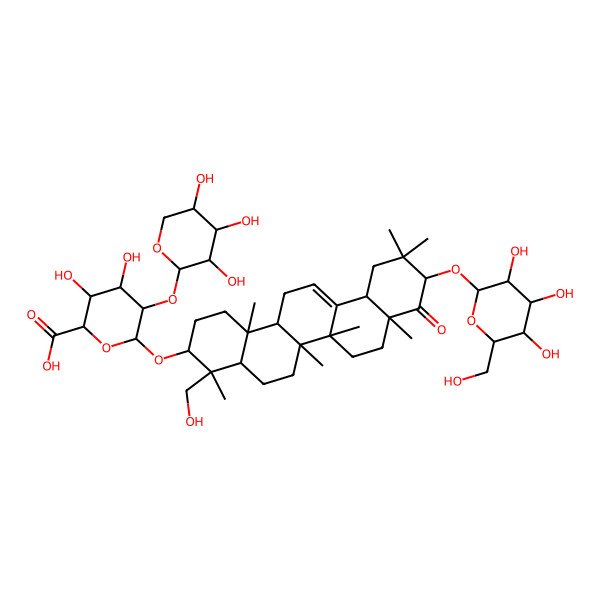 2D Structure of 3,4-dihydroxy-6-[[4-(hydroxymethyl)-4,6a,6b,8a,11,11,14b-heptamethyl-9-oxo-10-[3,4,5-trihydroxy-6-(hydroxymethyl)oxan-2-yl]oxy-2,3,4a,5,6,7,8,10,12,12a,14,14a-dodecahydro-1H-picen-3-yl]oxy]-5-(3,4,5-trihydroxyoxan-2-yl)oxyoxane-2-carboxylic acid
