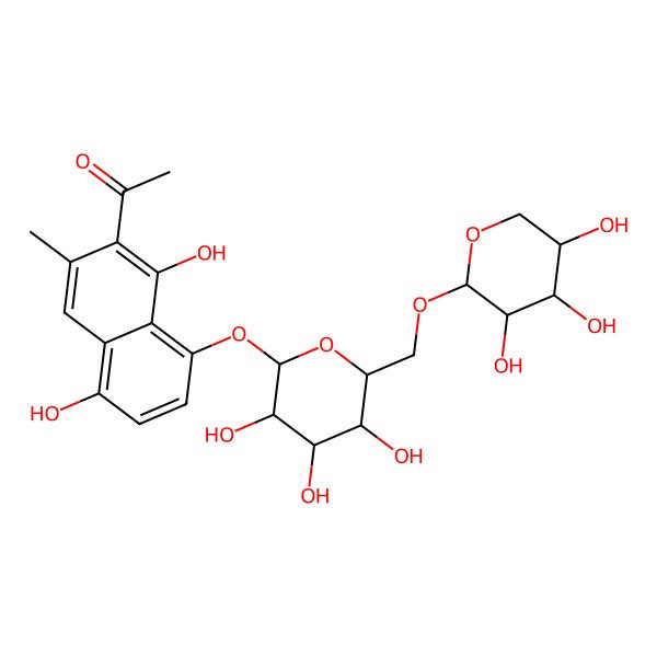 2D Structure of 1-[1,5-Dihydroxy-3-methyl-8-[3,4,5-trihydroxy-6-[(3,4,5-trihydroxyoxan-2-yl)oxymethyl]oxan-2-yl]oxynaphthalen-2-yl]ethanone
