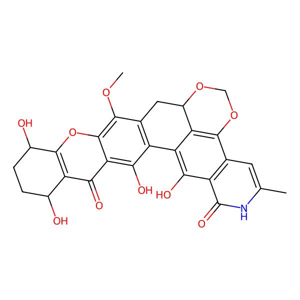 2D Structure of (7R,10R,17R)-3,7,10,28-tetrahydroxy-14-methoxy-24-methyl-12,18,20-trioxa-25-azaheptacyclo[15.11.1.02,15.04,13.06,11.021,29.022,27]nonacosa-1(28),2(15),3,6(11),13,21(29),22(27),23-octaene-5,26-dione