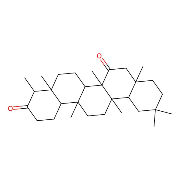 2D Structure of (4R,4aS,6aS,6aS,6bR,8aR,12aR,14aS,14bS)-4,4a,6a,6b,8a,11,11,14a-octamethyl-1,2,4,5,6,6a,8,9,10,12,12a,13,14,14b-tetradecahydropicene-3,7-dione