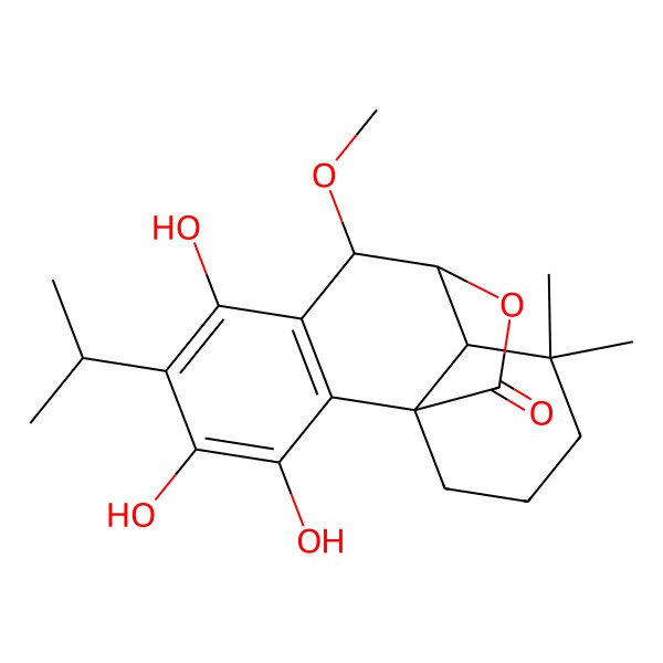 2D Structure of 2H-10,4a-(Epoxymethano)phenanthren-12-one, 1,3,4,9,10,10a-hexahydro-5,6,8-trihydroxy-9-methoxy-1,1-dimethyl-7-(1-methylethyl)-, [4aR-(4aalpha,9beta,10alpha,10abeta)]-