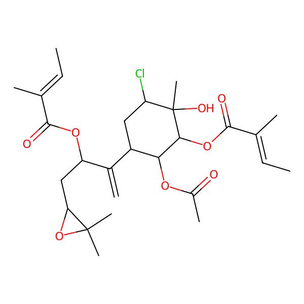 2D Structure of [(1S,2S,3S,5R,6S)-6-acetyloxy-3-chloro-5-[(3S)-4-[(2S)-3,3-dimethyloxiran-2-yl]-3-[(Z)-2-methylbut-2-enoyl]oxybut-1-en-2-yl]-2-hydroxy-2-methylcyclohexyl] (Z)-2-methylbut-2-enoate
