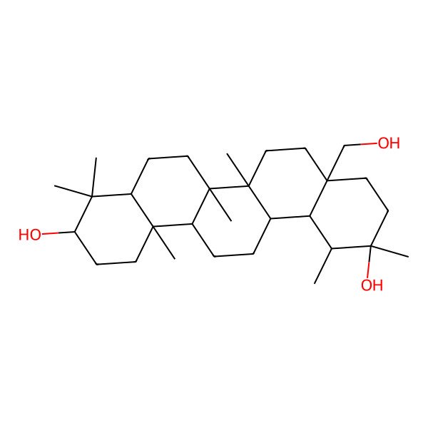 2D Structure of 4a-(Hydroxymethyl)-1,2,6a,6b,9,9,12a-heptamethyl-1,3,4,5,6,6a,7,8,8a,10,11,12,13,14,14a,14b-hexadecahydropicene-2,10-diol 2D Structure of 4a-(Hydroxymethyl)-1,2,6a,6b,9,9,12a-heptamethyl-1,3,4,5,6,6a,7,8,8a,10,11,12,13,14,14a,14b-hexadecahydropicene-2,10-diol