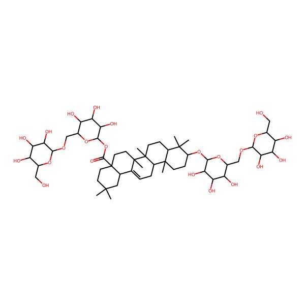 2D Structure of [3,4,5-Trihydroxy-6-[[3,4,5-trihydroxy-6-(hydroxymethyl)oxan-2-yl]oxymethyl]oxan-2-yl] 2,2,6a,6b,9,9,12a-heptamethyl-10-[3,4,5-trihydroxy-6-[[3,4,5-trihydroxy-6-(hydroxymethyl)oxan-2-yl]oxymethyl]oxan-2-yl]oxy-1,3,4,5,6,6a,7,8,8a,10,11,12,13,14b-tetradecahydropicene-4a-carboxylate
