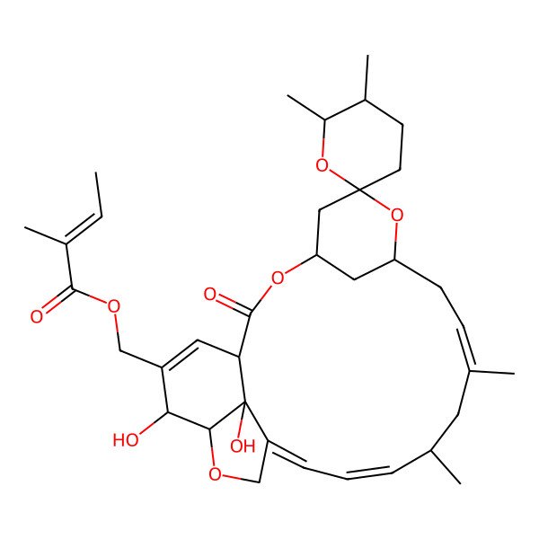 2D Structure of (21,24-Dihydroxy-5',6',11,13-tetramethyl-2-oxospiro[3,7,19-trioxatetracyclo[15.6.1.14,8.020,24]pentacosa-10,14,16,22-tetraene-6,2'-oxane]-22-yl)methyl 2-methylbut-2-enoate