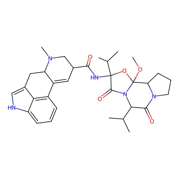 2D Structure of (6aR,9R)-N-[(1S,2S,4R,7S)-2-methoxy-5,8-dioxo-4,7-di(propan-2-yl)-3-oxa-6,9-diazatricyclo[7.3.0.02,6]dodecan-4-yl]-7-methyl-6,6a,8,9-tetrahydro-4H-indolo[4,3-fg]quinoline-9-carboxamide