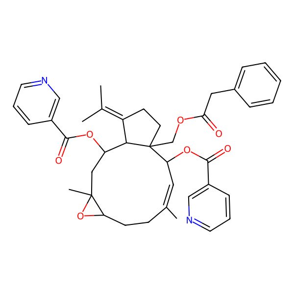 2D Structure of [(1S,2R,4S,6R,9E,11S,12S)-4,9-dimethyl-12-[(2-phenylacetyl)oxymethyl]-15-propan-2-ylidene-11-(pyridine-3-carbonyloxy)-5-oxatricyclo[10.3.0.04,6]pentadec-9-en-2-yl] pyridine-3-carboxylate