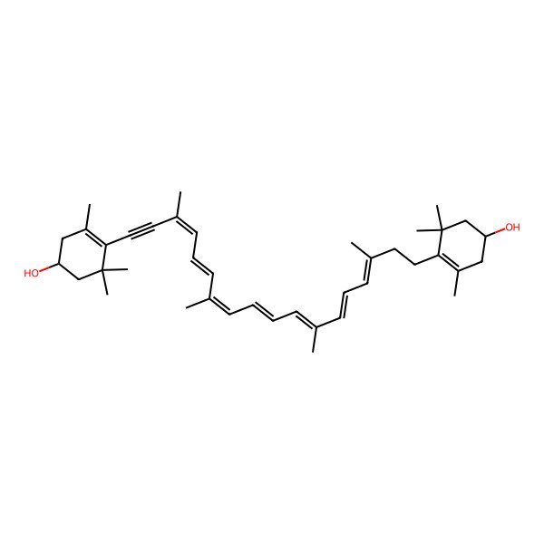 2D Structure of (1R)-4-[(3E,5E,7E,9E,11E,13E,15E)-18-[(4R)-4-hydroxy-2,6,6-trimethylcyclohexen-1-yl]-3,7,12,16-tetramethyloctadeca-3,5,7,9,11,13,15-heptaen-17-ynyl]-3,5,5-trimethylcyclohex-3-en-1-ol