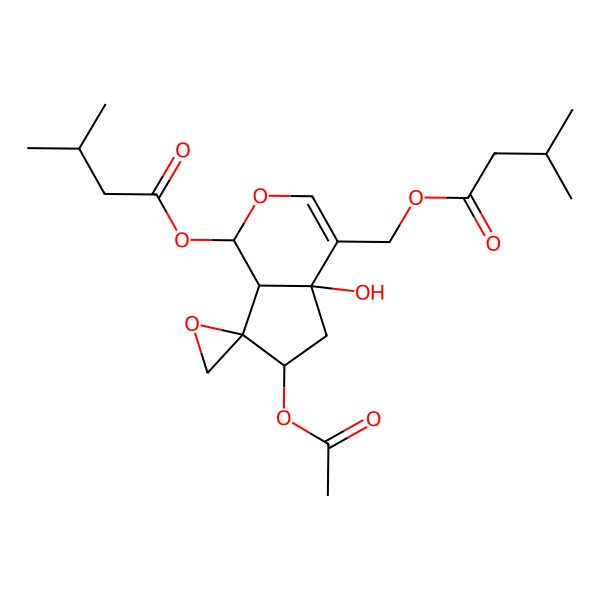 2D Structure of [6-Acetyloxy-4a-hydroxy-1-(3-methylbutanoyloxy)spiro[1,5,6,7a-tetrahydrocyclopenta[c]pyran-7,2'-oxirane]-4-yl]methyl 3-methylbutanoate