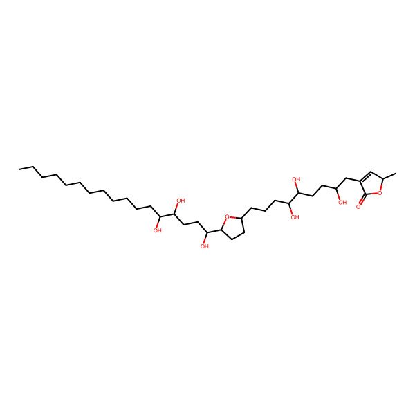 2D Structure of (2S)-2-methyl-4-[(2S,5R,6S)-2,5,6-trihydroxy-9-[(2R,5R)-5-[(1S,4R,5S)-1,4,5-trihydroxyheptadecyl]oxolan-2-yl]nonyl]-2H-furan-5-one