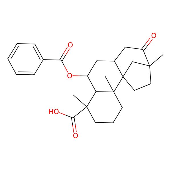 2D Structure of (1S,2S,6S,7R,8R,10S,13S)-8-benzoyloxy-2,6,13-trimethyl-12-oxotetracyclo[11.2.1.01,10.02,7]hexadecane-6-carboxylic acid