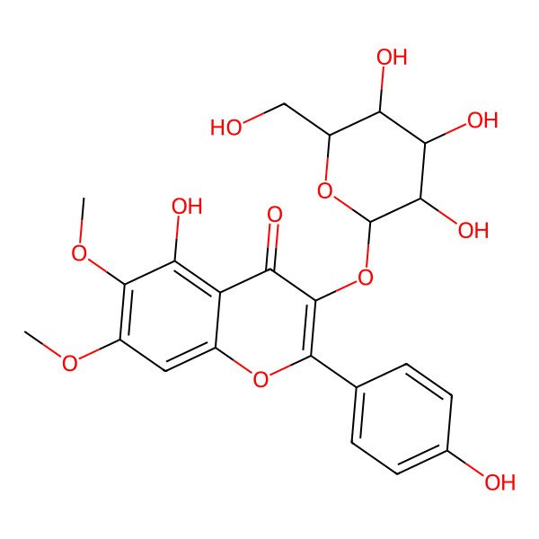2D Structure of 5-hydroxy-2-(4-hydroxyphenyl)-6,7-dimethoxy-3-[(2R,3R,4S,5R,6R)-3,4,5-trihydroxy-6-(hydroxymethyl)oxan-2-yl]oxychromen-4-one