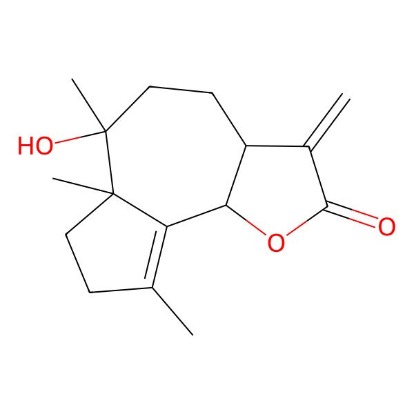 2D Structure of (3aS,6S,6aS,9bS)-6-hydroxy-6,6a,9-trimethyl-3-methylidene-3a,4,5,7,8,9b-hexahydroazuleno[4,5-b]furan-2-one