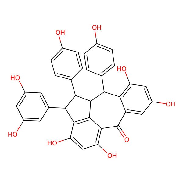 2D Structure of 12-(3,5-Dihydroxyphenyl)-5,7,14,16-tetrahydroxy-9,11-bis(4-hydroxyphenyl)tetracyclo[8.6.1.03,8.013,17]heptadeca-1(16),3(8),4,6,13(17),14-hexaen-2-one