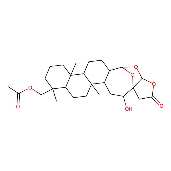 2D Structure of [(1S,2R,4R,5S,8R,9S,13R,14S,17S,18S,20S)-2-hydroxy-5,9,13-trimethyl-22-oxo-19,21,24-trioxahexacyclo[16.5.1.01,20.04,17.05,14.08,13]tetracosan-9-yl]methyl acetate