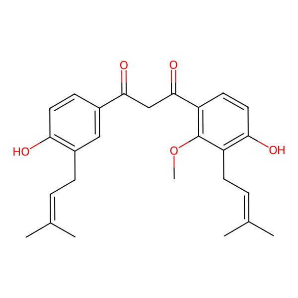 2D Structure of 1-[4-Hydroxy-2-methoxy-3-(3-methylbut-2-enyl)phenyl]-3-[4-hydroxy-3-(3-methylbut-2-enyl)phenyl]propane-1,3-dione