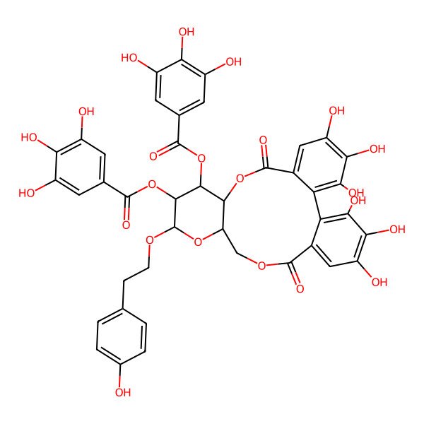2D Structure of [(10R,11S,12R,13R,15R)-3,4,5,21,22,23-hexahydroxy-13-[2-(4-hydroxyphenyl)ethoxy]-8,18-dioxo-12-(3,4,5-trihydroxybenzoyl)oxy-9,14,17-trioxatetracyclo[17.4.0.02,7.010,15]tricosa-1(23),2,4,6,19,21-hexaen-11-yl] 3,4,5-trihydroxybenzoate