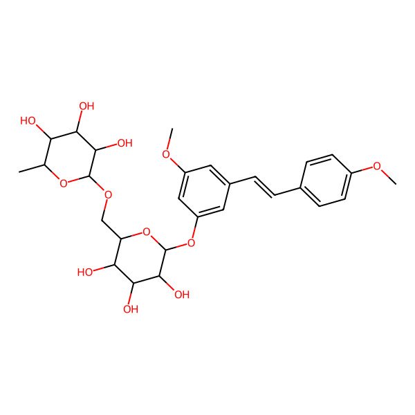 2D Structure of 2-Methyl-6-[[3,4,5-trihydroxy-6-[3-methoxy-5-[2-(4-methoxyphenyl)ethenyl]phenoxy]oxan-2-yl]methoxy]oxane-3,4,5-triol