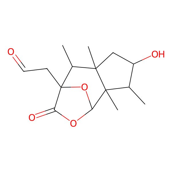 2D Structure of 2-[(1S,2S,3S,4S,6S,7S,8S)-4-hydroxy-2,3,6,7-tetramethyl-9-oxo-10,11-dioxatricyclo[6.2.1.02,6]undecan-8-yl]acetaldehyde