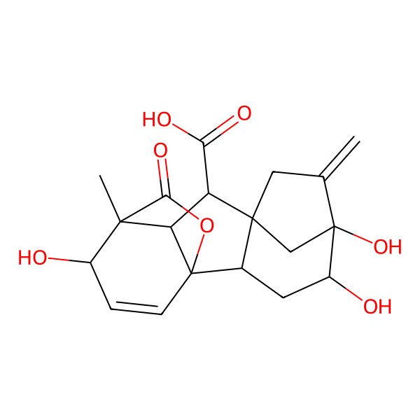 2D Structure of 4,5,12-Trihydroxy-11-methyl-6-methylidene-16-oxo-15-oxapentacyclo[9.3.2.15,8.01,10.02,8]heptadec-13-ene-9-carboxylic acid