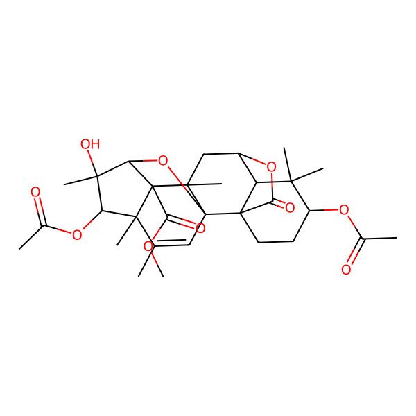 2D Structure of Methyl 6,15-diacetyloxy-7-hydroxy-4,5,7,10,14,14-hexamethyl-18-oxo-19,20-dioxahexacyclo[10.5.2.12,8.01,13.02,10.05,9]icos-3-ene-9-carboxylate