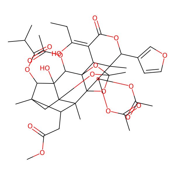 2D Structure of [8,9,20-Triacetyloxy-6-(furan-3-yl)-19-hydroxy-3-(1-hydroxypropylidene)-16-(2-methoxy-2-oxoethyl)-7,12,15,17-tetramethyl-4-oxo-5,11,13,21-tetraoxaheptacyclo[10.8.1.114,17.01,10.02,7.010,15.014,19]docosan-18-yl] 2-methylpropanoate
