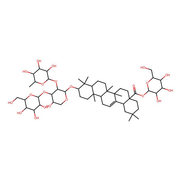 2D Structure of [(2S,3S,4R,5S,6R)-3,4,5-trihydroxy-6-(hydroxymethyl)oxan-2-yl] (4aR,6aR,6aR,6bS,8aR,10S,12aR,14bR)-10-[(2S,3R,4S,5S)-5-hydroxy-4-[(2S,3R,4S,5S,6S)-3,4,5-trihydroxy-6-(hydroxymethyl)oxan-2-yl]oxy-3-[(2S,3R,4R,5S,6S)-3,4,5-trihydroxy-6-methyloxan-2-yl]oxyoxan-2-yl]oxy-2,2,6a,6b,9,9,12a-heptamethyl-1,3,4,5,6,6a,7,8,8a,10,11,12,13,14b-tetradecahydropicene-4a-carboxylate