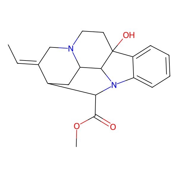 2D Structure of methyl (8S,13E,14S,16S,17R,18S)-13-ethylidene-8-hydroxy-1,11-diazapentacyclo[12.3.1.02,7.08,17.011,16]octadeca-2,4,6-triene-18-carboxylate