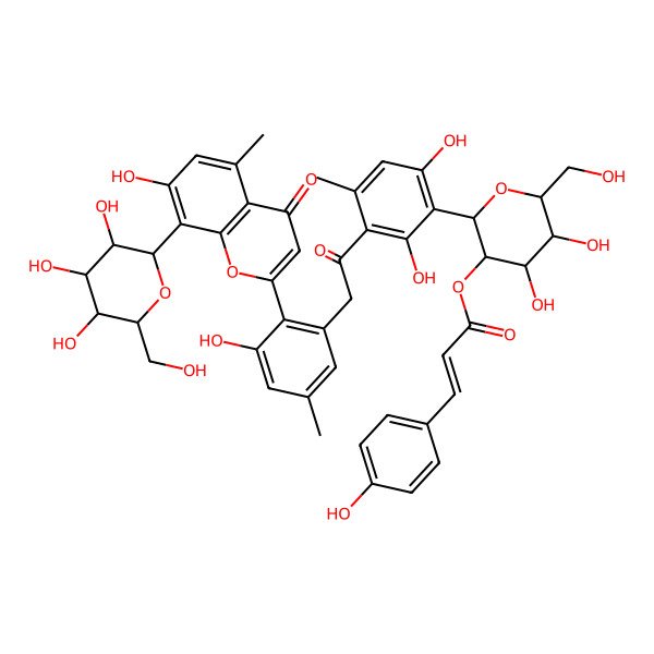 2D Structure of [2-[2,6-Dihydroxy-3-[2-[3-hydroxy-2-[7-hydroxy-5-methyl-4-oxo-8-[3,4,5-trihydroxy-6-(hydroxymethyl)oxan-2-yl]chromen-2-yl]-5-methylphenyl]acetyl]-4-methylphenyl]-4,5-dihydroxy-6-(hydroxymethyl)oxan-3-yl] 3-(4-hydroxyphenyl)prop-2-enoate