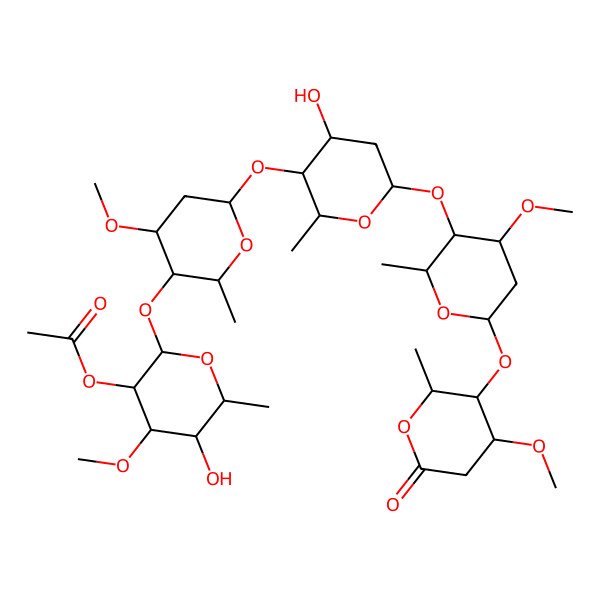 2D Structure of [5-Hydroxy-2-[6-[4-hydroxy-6-[4-methoxy-6-(4-methoxy-2-methyl-6-oxooxan-3-yl)oxy-2-methyloxan-3-yl]oxy-2-methyloxan-3-yl]oxy-4-methoxy-2-methyloxan-3-yl]oxy-4-methoxy-6-methyloxan-3-yl] acetate