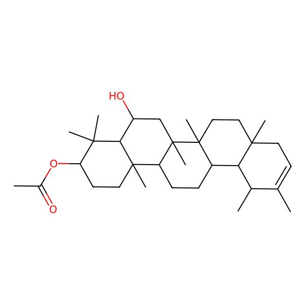 2D Structure of [(3S,4aR,5R,6aR,6aR,6bR,8aS,12S,12aR,14aR,14bR)-5-hydroxy-4,4,6a,6b,8a,11,12,14b-octamethyl-2,3,4a,5,6,6a,7,8,9,12,12a,13,14,14a-tetradecahydro-1H-picen-3-yl] acetate