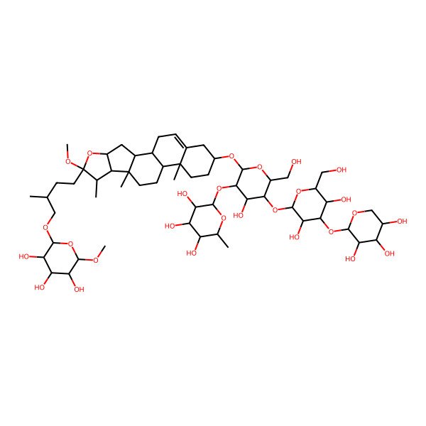 2D Structure of 2-[5-[3,5-Dihydroxy-6-(hydroxymethyl)-4-(3,4,5-trihydroxyoxan-2-yl)oxyoxan-2-yl]oxy-4-hydroxy-6-(hydroxymethyl)-2-[[6-methoxy-7,9,13-trimethyl-6-[3-methyl-4-(3,4,5-trihydroxy-6-methoxyoxan-2-yl)oxybutyl]-5-oxapentacyclo[10.8.0.02,9.04,8.013,18]icos-18-en-16-yl]oxy]oxan-3-yl]oxy-6-methyloxane-3,4,5-triol