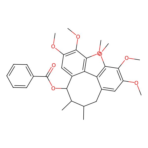 2D Structure of [(8R,9R,10R)-3,4,5,14,15,16-hexamethoxy-9,10-dimethyl-8-tricyclo[10.4.0.02,7]hexadeca-1(16),2,4,6,12,14-hexaenyl] benzoate
